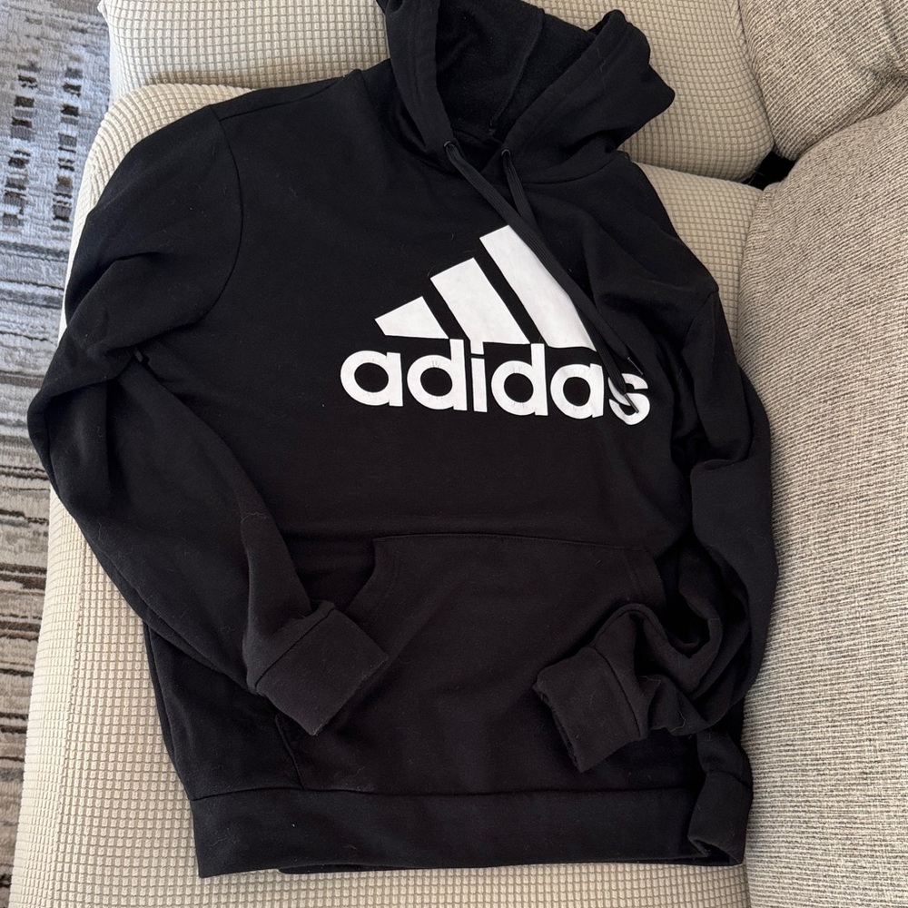 Adidas Men's Black and White Logo Sweater